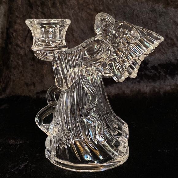 Pair Cherub Angel Candlestick Holders Mikasa Lead Crystal Clear Vintage Decor 2 - Picture 6 of 11